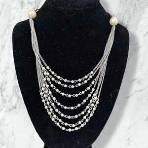 Talbots Silver and Pearl Multi-Strand Necklace